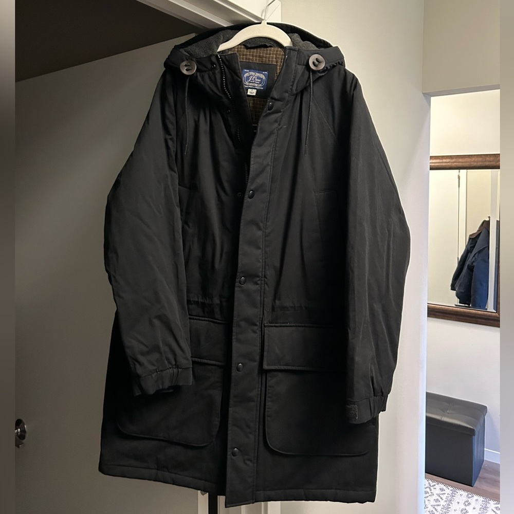 Men’s Jcrew black parka jacket, size small, brand new